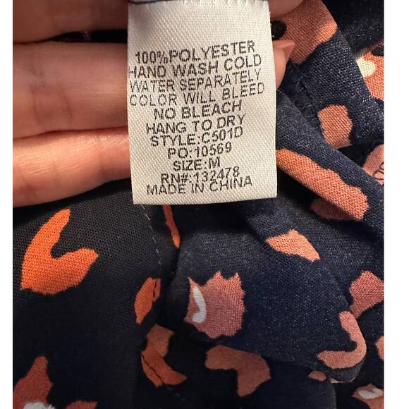 Glam navy blue animal print long sleeves dress size M - Picture 4 of 12